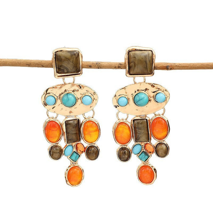 Wholesale Ethnic Style Turquoise Tassel Earrings Creative Vintage Earrings Long Style with Inlaid Turquoise