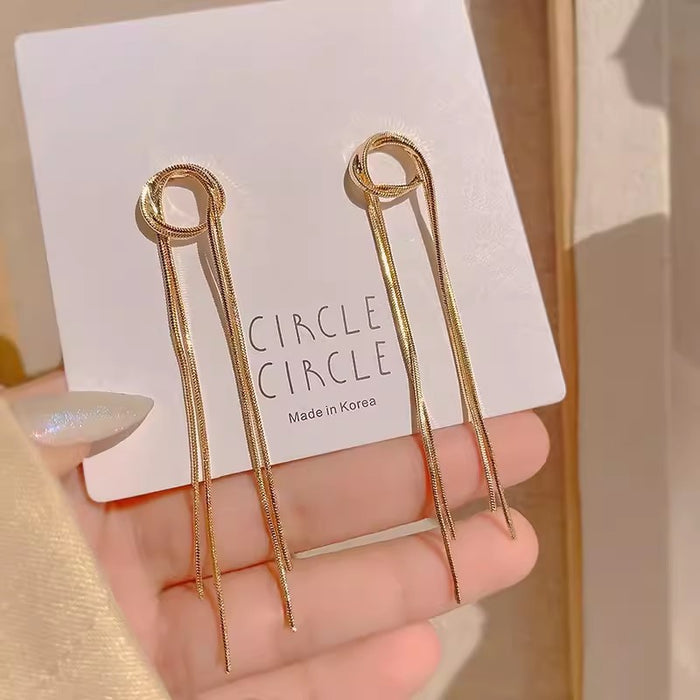 Wholesale Simple gold long tassel earrings with high-end design, light luxury, niche earrings, new trendy, exquisite and versatile earrings