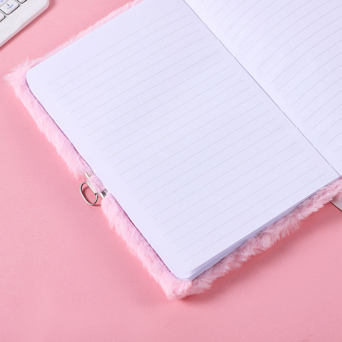 Wholesale Heart-Shaped Lock Plush Notebook Cartoon Lock Pink Plush Notebook Set