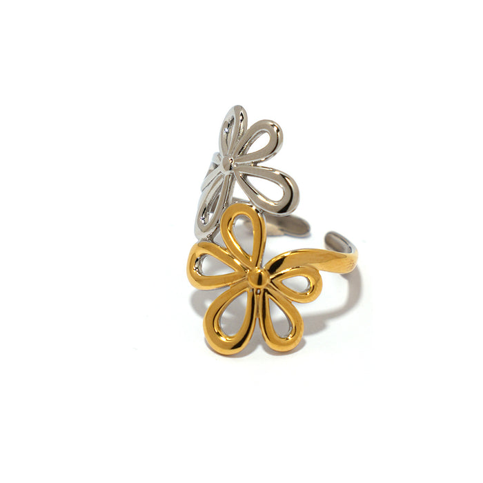 Wholesale Jewelry Stainless Steel 18K Gold Flower Open Ring Hand Jewelry