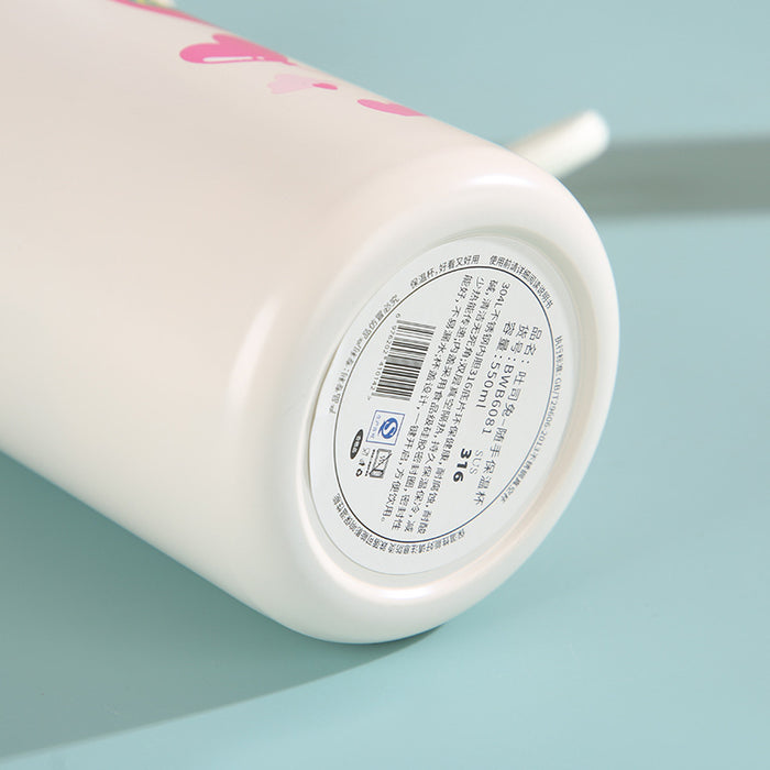 Wholesale Stainless Steel Thermos Cup Toast Rabbit Cute Graffiti Double Drink Cup  with Lanyard Children' s Water Cup