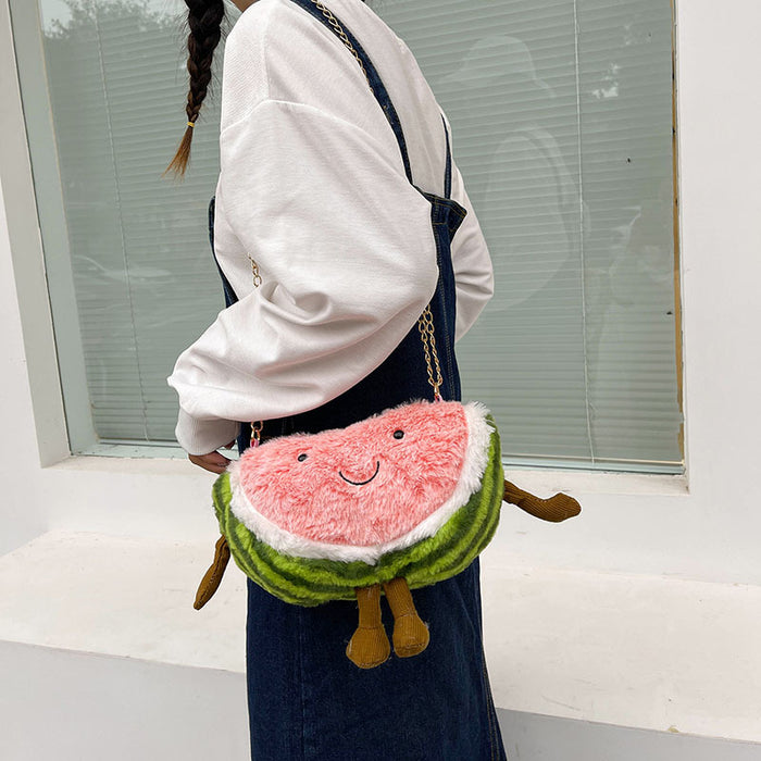 Wholesale Children's Fruit Wallet Plush Doll Cute Watermelon Chain Crossbody Bag Handheld Pillow Cartoon Shoulder Bag