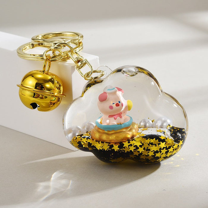 Wholesale Oil-Filled Black Gold Quicksand Piggy Liquid Keychain
