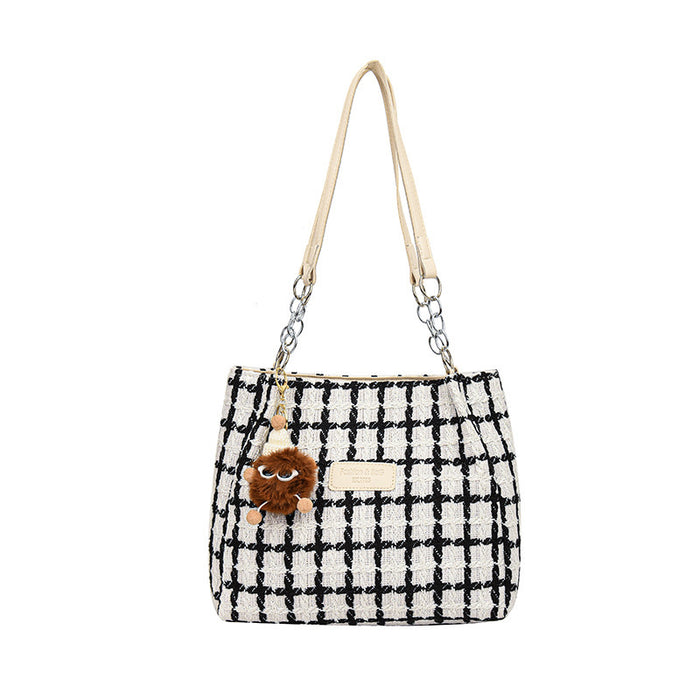 Wholesale Woolen Large Capacity Plaid Ladies Handbag Shoulder Tote Bag JDC-SD-HT024