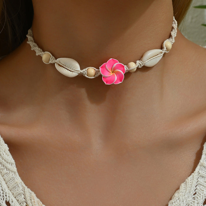 Wholesale Fashion necklace, soft pottery, flower shell bracelet, woven and adjustable ankle chain, beach vacation accessory