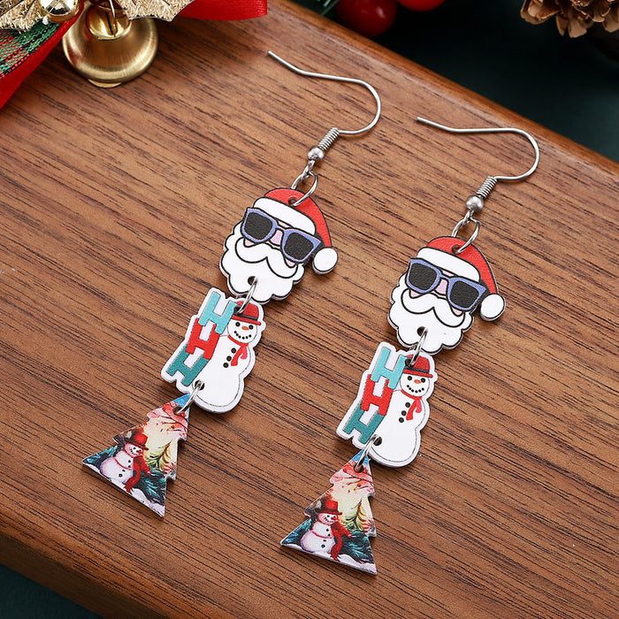 Wholesale Christmas  Christmas Tree Snowman Spliced Drop Earrings