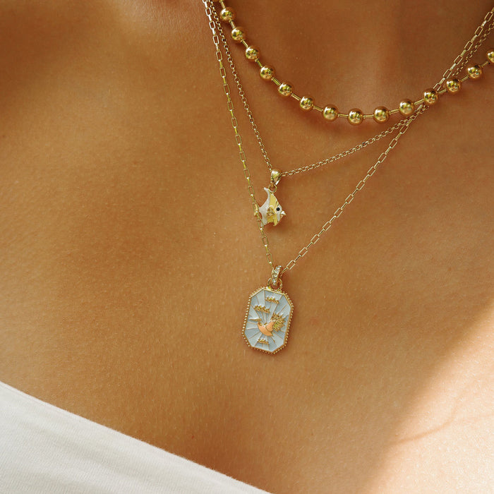 Wholesale Crane necklace with painted octagonal pendant necklace