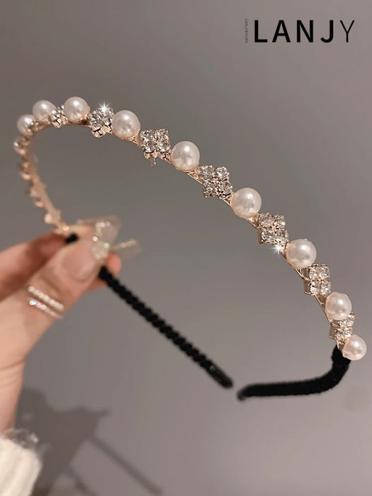 Wholesale Pearl Rhinestone thin edge headband temperament out face wash hairpin