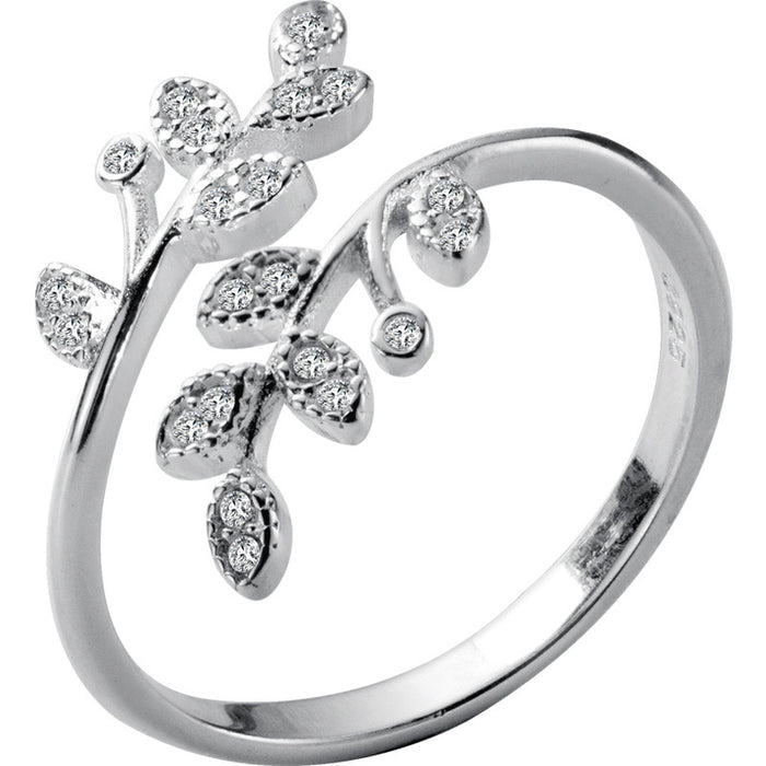 Wholesale Fashionable Diamond Leaf Ring Niche Design  Opening Adjustable Ring