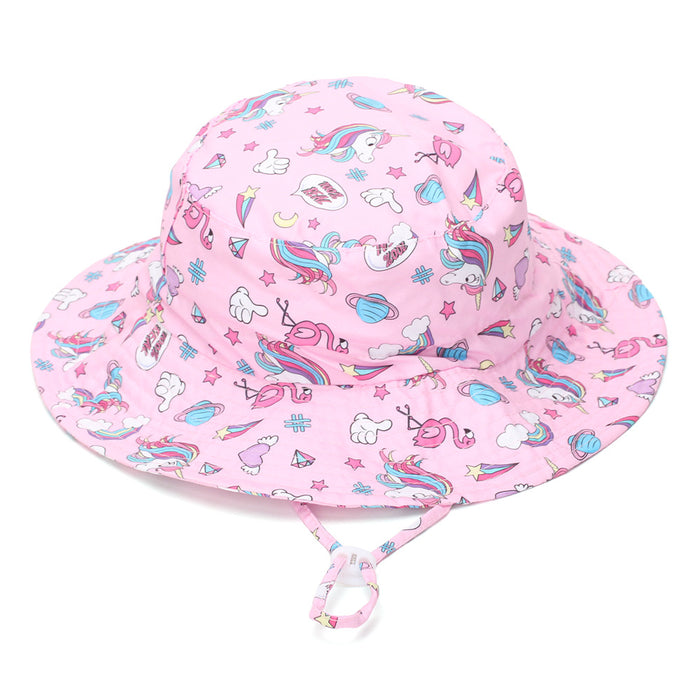 Wholesale Children' s Sun Protection Bucket Hat with Chin Strap Breathable Mesh Cartoon Design Everyday Wear