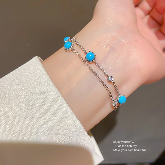 Wholesale Copper Zircon Flower Double-Layer Adjustable Bracelet Jewelry Accessory