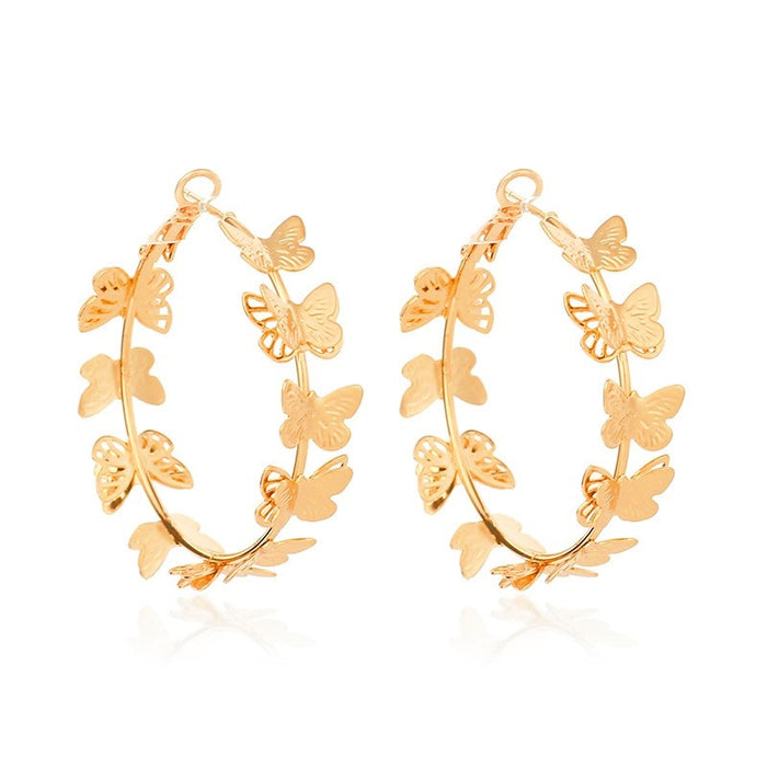 Wholesale Butterfly Leaf Circle Copper Earrings JDC-ES-LiR005