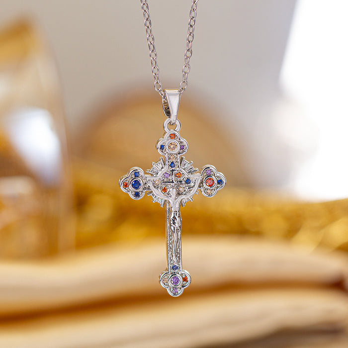Wholesale Zircon-set cross Titanium steel necklace
