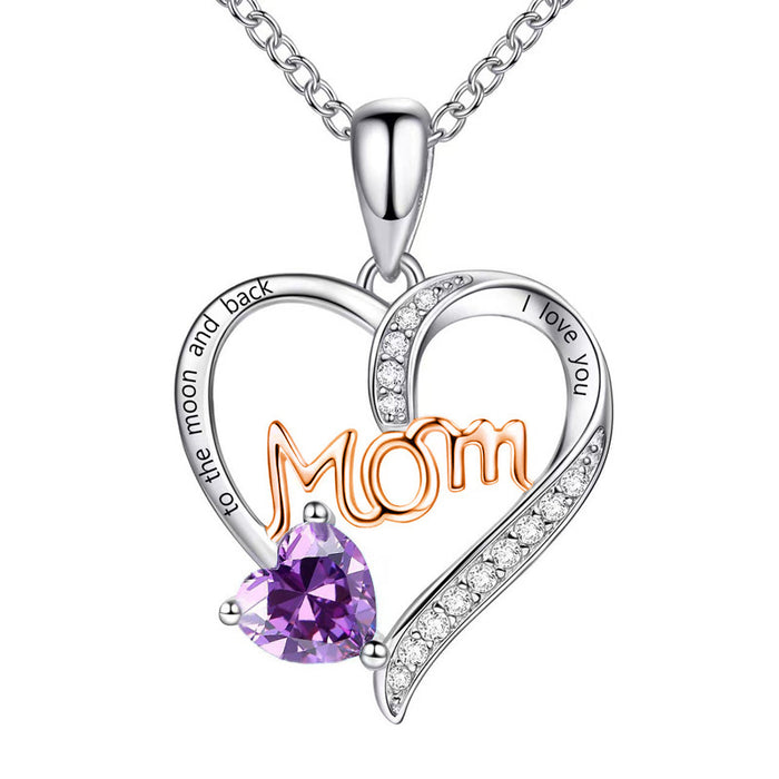 Wholesale Heart-shaped " MOM"  letter pendant necklace with rhinestones