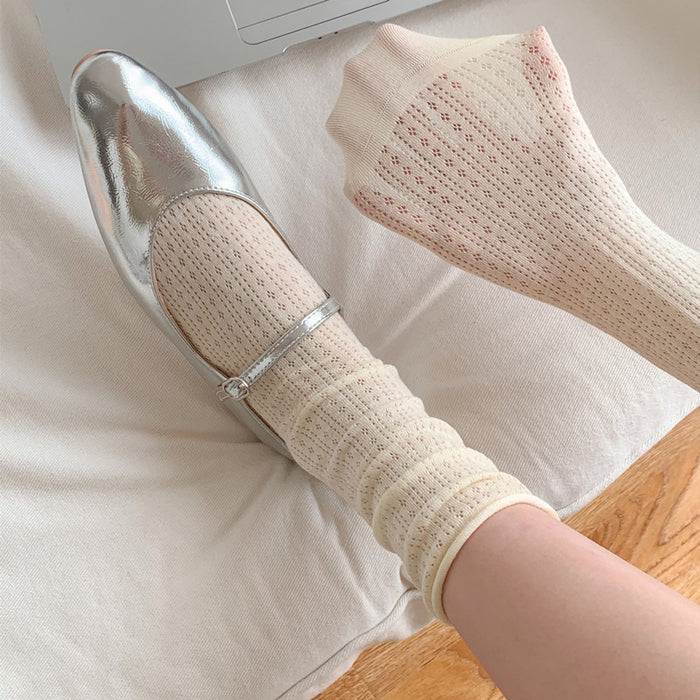 Wholesale Thin socks, children's summer hollow mesh pile socks, rolled edge socks, solid color mid tube socks