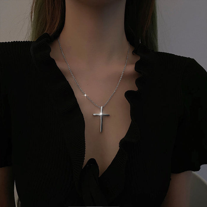 Wholesale New Titanium Cross Necklace, Couple Style, Stainless Steel Pendant, Sweater Chain Accessory