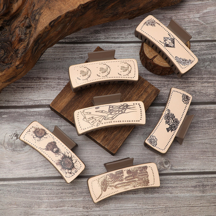 Wholesale western Denim wind cow head printing leather shark clip hair clip ladies catch clip