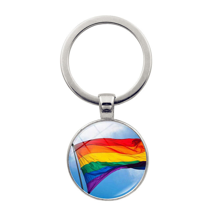 Wholesale Rainbow Color Striped LOVE Time Gemstone Alloy Keychain JDC-KC-HengX024