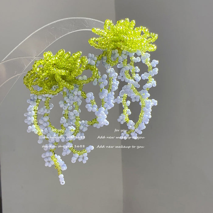 Wholesale Beaded Tassel Flower Sea Waterfall Earrings Women's Handmade Ear Clip