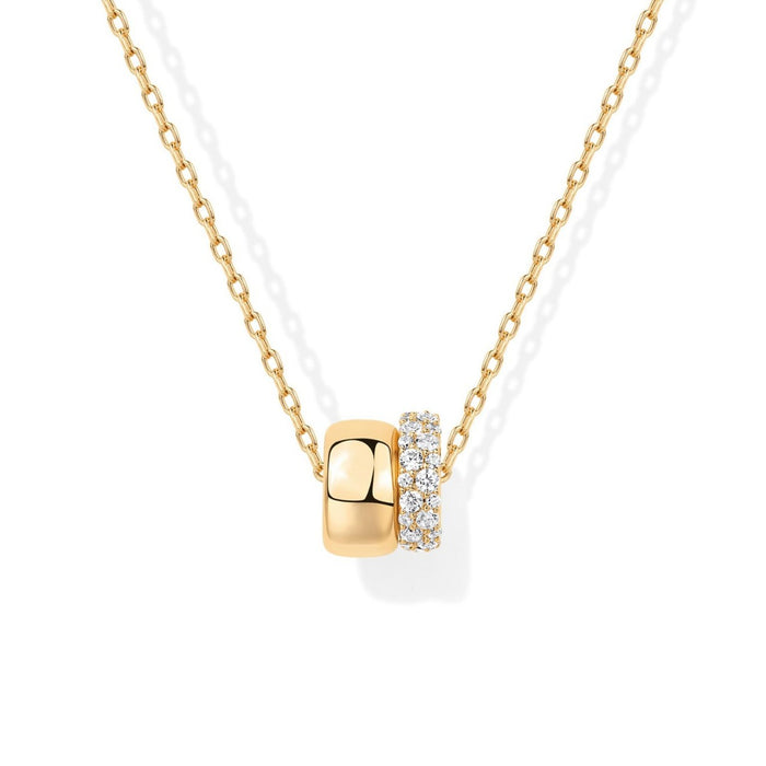 Wholesale Brass genuine gold electroplated zircon set fashionable double circle pendant versatile women's necklace
