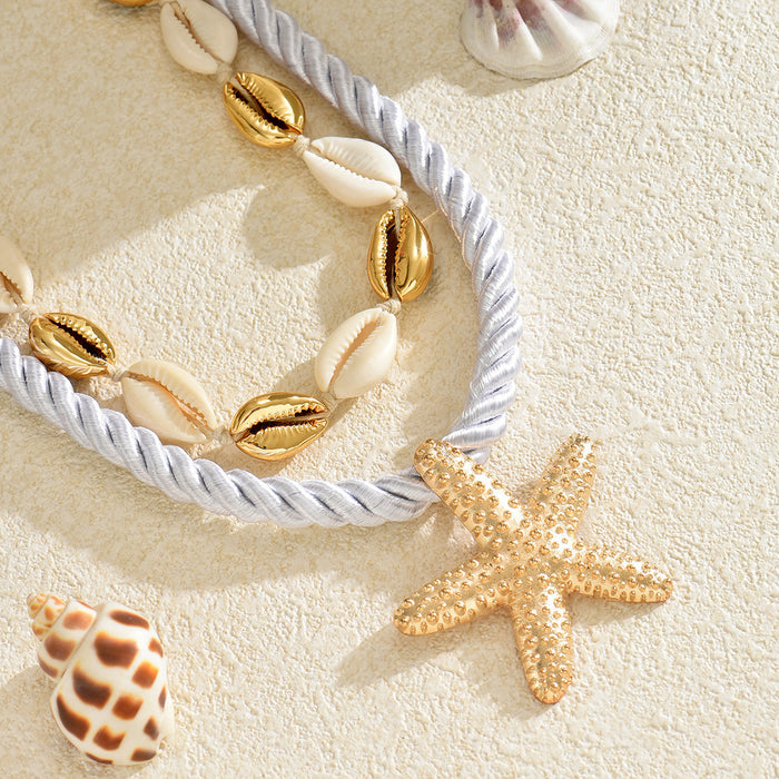 Wholesale Beach Style Alloy Starfish Necklace Fashion Shell Chain Necklace