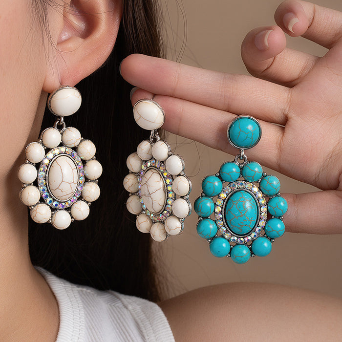 Wholesale Literary retro exaggerated earrings Bohemian style earrings for women trendy personality inlaid turquoise western style earrings