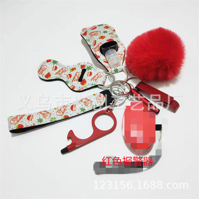 Wholesale Stylish Women S Christmas Pattern Self Defense Keychain 9 Piece Set With LED Alarm Metal Electroplated Party Gift And Decorative Accessory