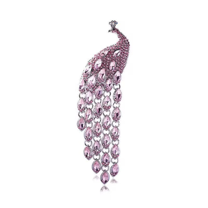 Wholesale Diamond-encrusted Peacock Corsage Long Tassel Brooches Accessories