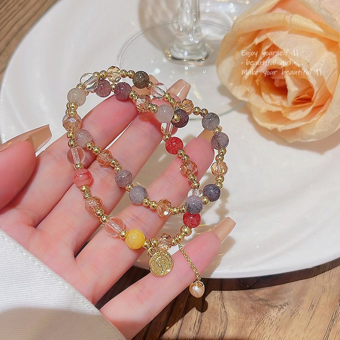 Wholesale Double layered crystal pearl bead bracelet with light luxury and high-end feel, layered bracelet, niche jewelry