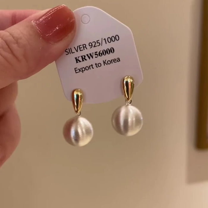 Wholesale The niche frosted brushed metal ball earrings have a simple and high-end temperament