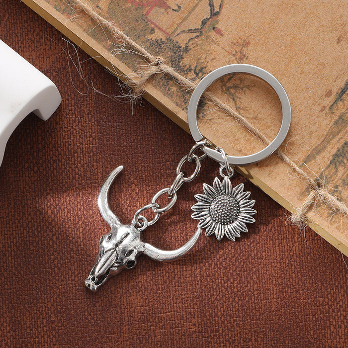 Wholesale Alloy Bull Head Sunflower Keychain JDC-KC-RongRui041