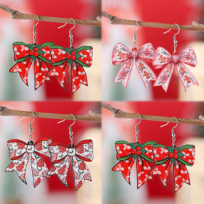 Wholesale Christmas gingerbread man Christmas tree bow pendant earrings