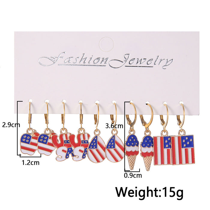 Wholesale American Independence Day Red and White Oil Drops Alloy Earrings Combination Set JDC-ES-ShiY002