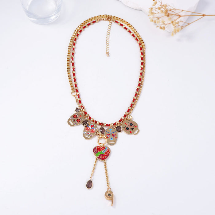 Wholesale 2Piece/Set with Colorful Metal Skull Pendant Necklace Creative  for Women