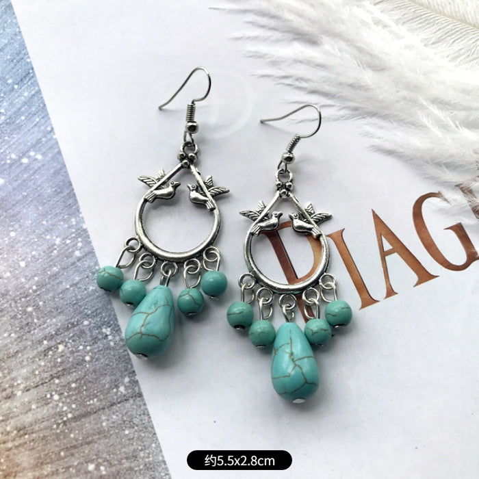 Wholesale Alloy Vintage Turquoise Ethnic Style Earrings JDC-ES-Luox009