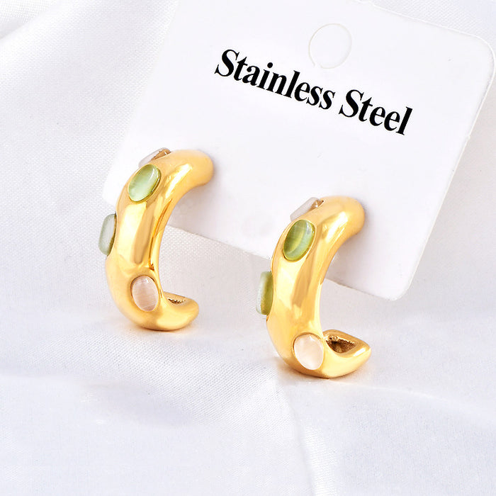 Wholesale Turquoise inlaid titanium steel earrings