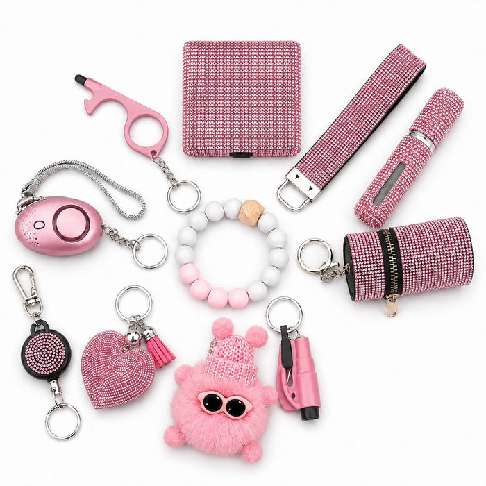Wholesale Rhinestone Keychain Set 11 Piece Stainless Steel Fashion Accessory Everyday Carry Key Rings For Gifts Boutique Resale