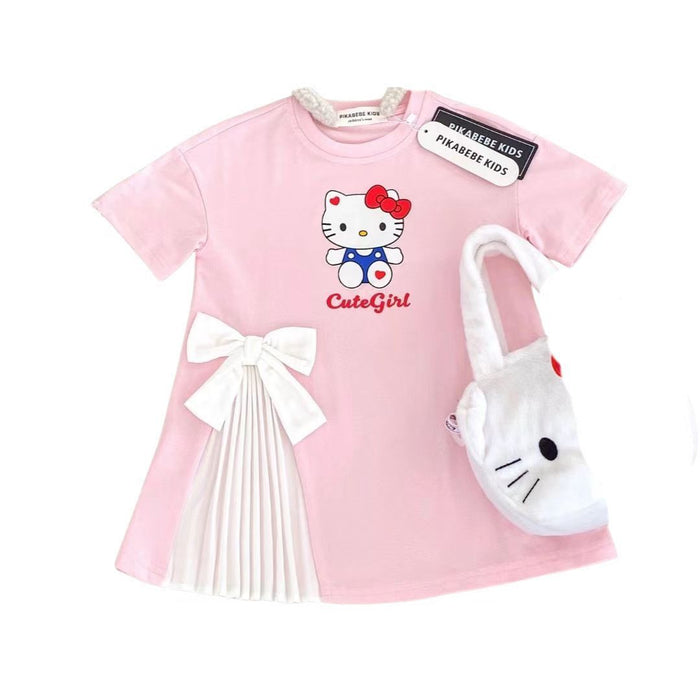 Wholesale Cartoon Cute T-shirt Long Dress Bowknot Short Sleeve Dress JDC-CTS-XiaoHZ002