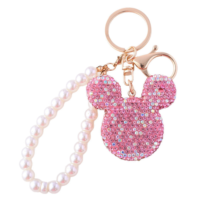 Wholesale  bear keychain full diamond pearl chain key
