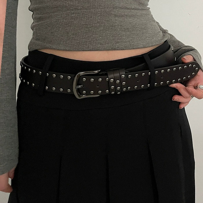Wholesale Women S Punk Rivet PU Leather Belt Black Western Style Waist Belt With Pin Buckle Chic Jean Accessory For Resale