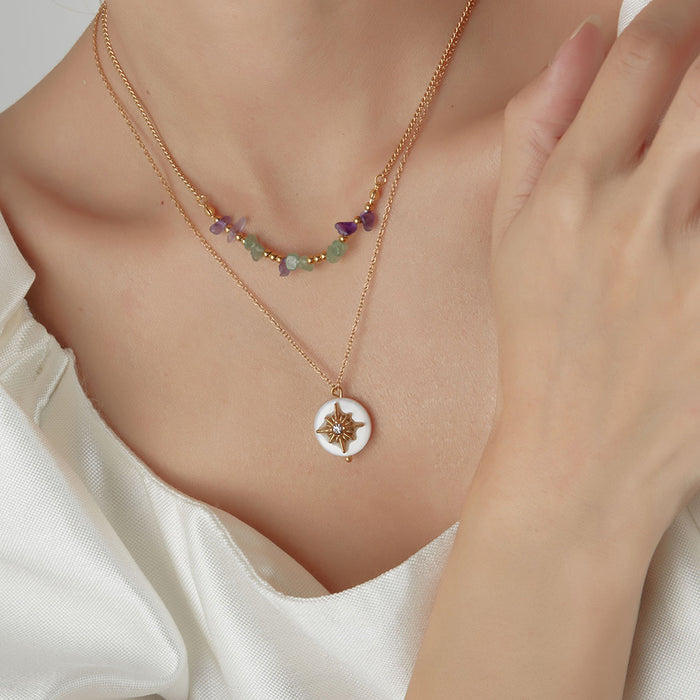 Wholesale Double layered natural stone necklace made of stainless steel with a high-end feel and titanium steel locking chain