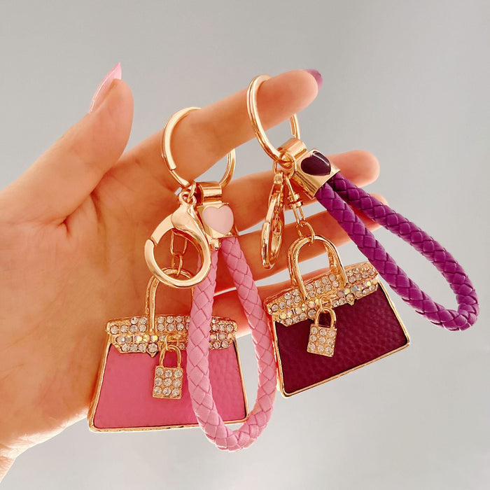 Wholesale Rhinestone Leather Handbag Alloy Keychain JDC-KC-ZhanLun002