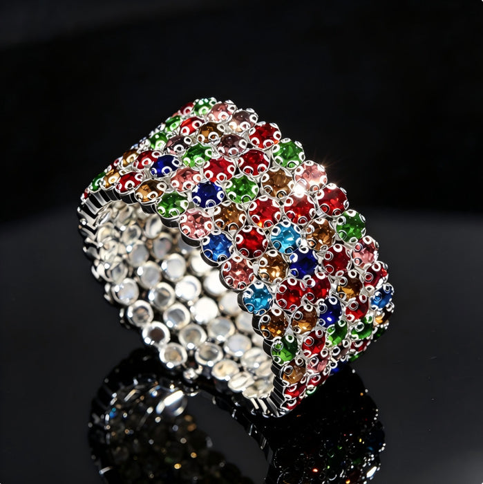 Wholesale Women S Rhinestone Wrap Bracelet Bohemian Style Double Row Silver Sparkling Geometric Cuff Jewelry Accessory