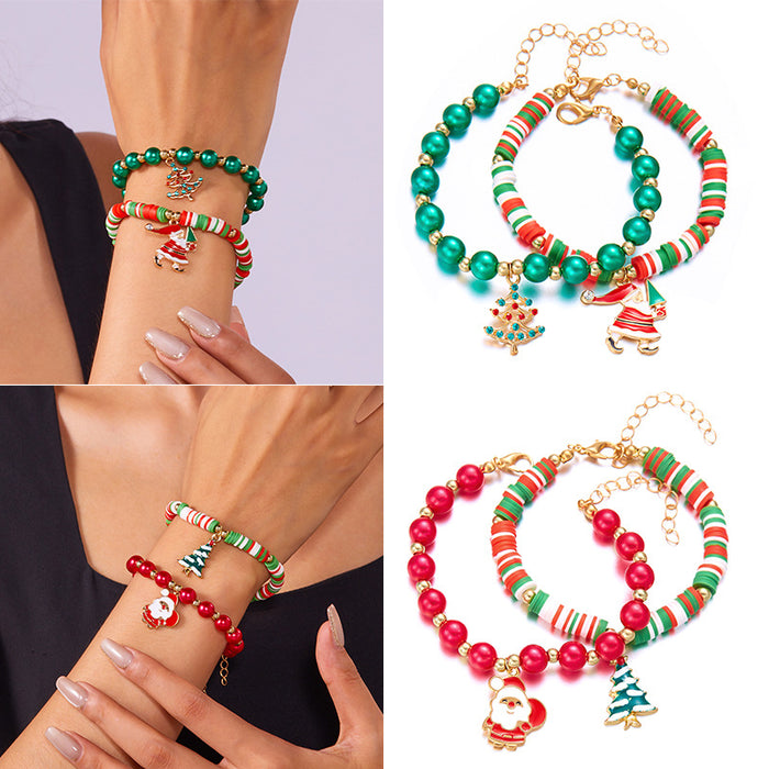 Wholesale Christmas Elements Hot Selling  Christmas Tree Colorful Soft y Beaded Bracelet Couple Holiday Gift