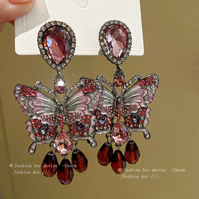 Wholesale Silver Needle Diamond Butterfly Crystal Earrings JDC-ES-HuiHe003