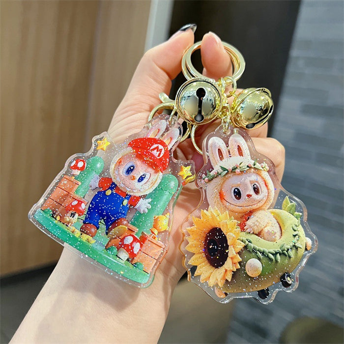 Wholesale 5 PCS cartoon acrylic keychains with cute double-sided printed design.