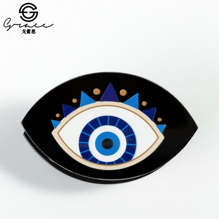 Wholesale Devil' s Eye Hairpin Black Acrylic Clip Nine Eyes Printed Hairpin Headwear Personalized Shark Clip