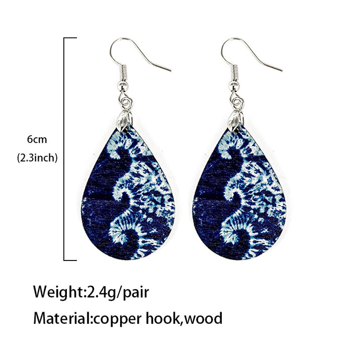 Wholesale Summer Waves Wooden Earrings Imitation Marble Printing Bohemian Lightweight Earrings