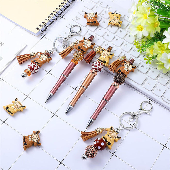 Wholesale 20PCS Cartoon Bull Head DIY Beaded Pen Ornaments Silicone Beads JDC-BDS-RongF004