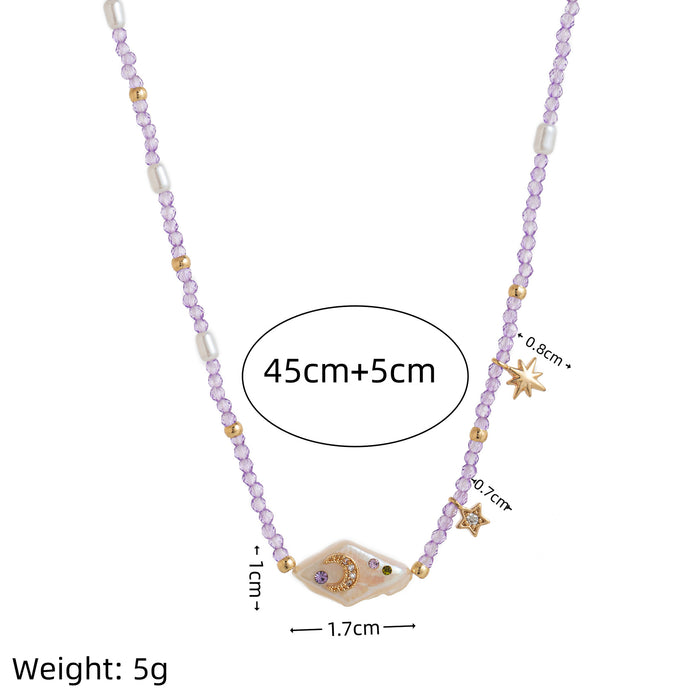 Wholesale Moon and Star Purple Beaded Pearl Necklace